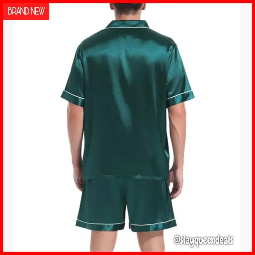 Satin Pajama Set Short Sleeve Button Down Lounge Sleepwear 2 Piece